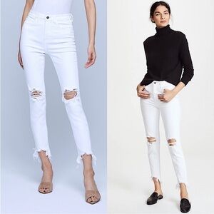 NEW L'AGENCE High Rise Distressed Ripped Knee Ankle‎ Crop Raw Hem Skinny Jean 24
